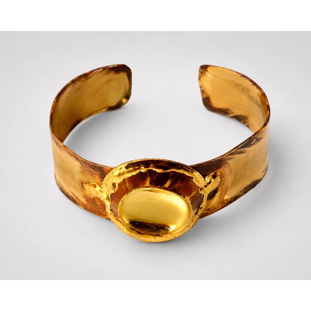 Vintage‎ Brutalist Hammered Wide Cuff Bracelet Mixed Metal Retro 7.5" cfb